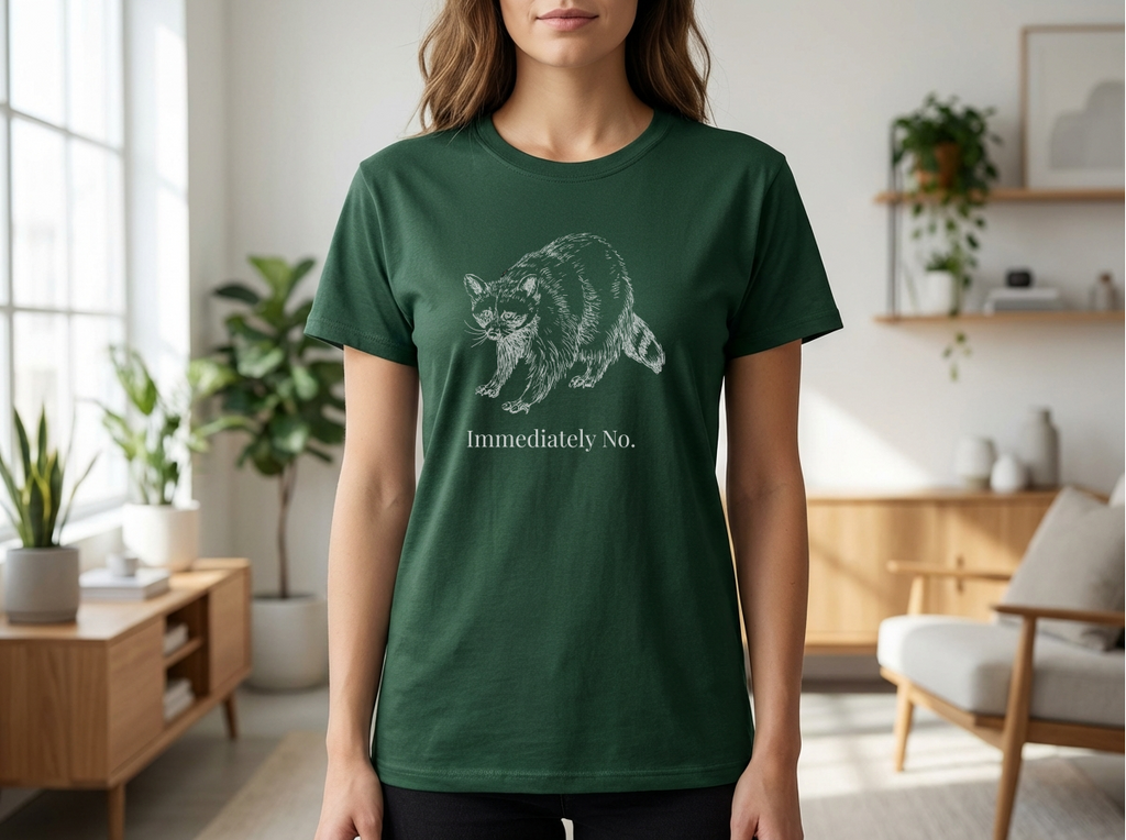 Immediately No Raccoon Shirt, Funny Boundary Setting T-Shirt, Confidence Quote Graphic Tee, Unisex Gildan 5000 Heavy Cotton, Gift for Her