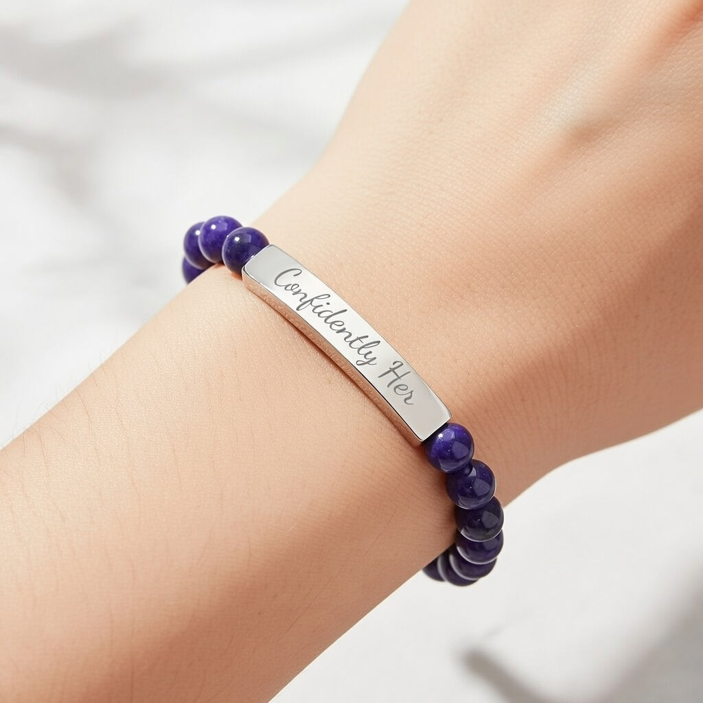 Natural Semi-Precious Stone Bracelet – 316L Stainless Steel Stretch Bracelet | Hypoallergenic Gemstone Jewelry Gift for Men & Women