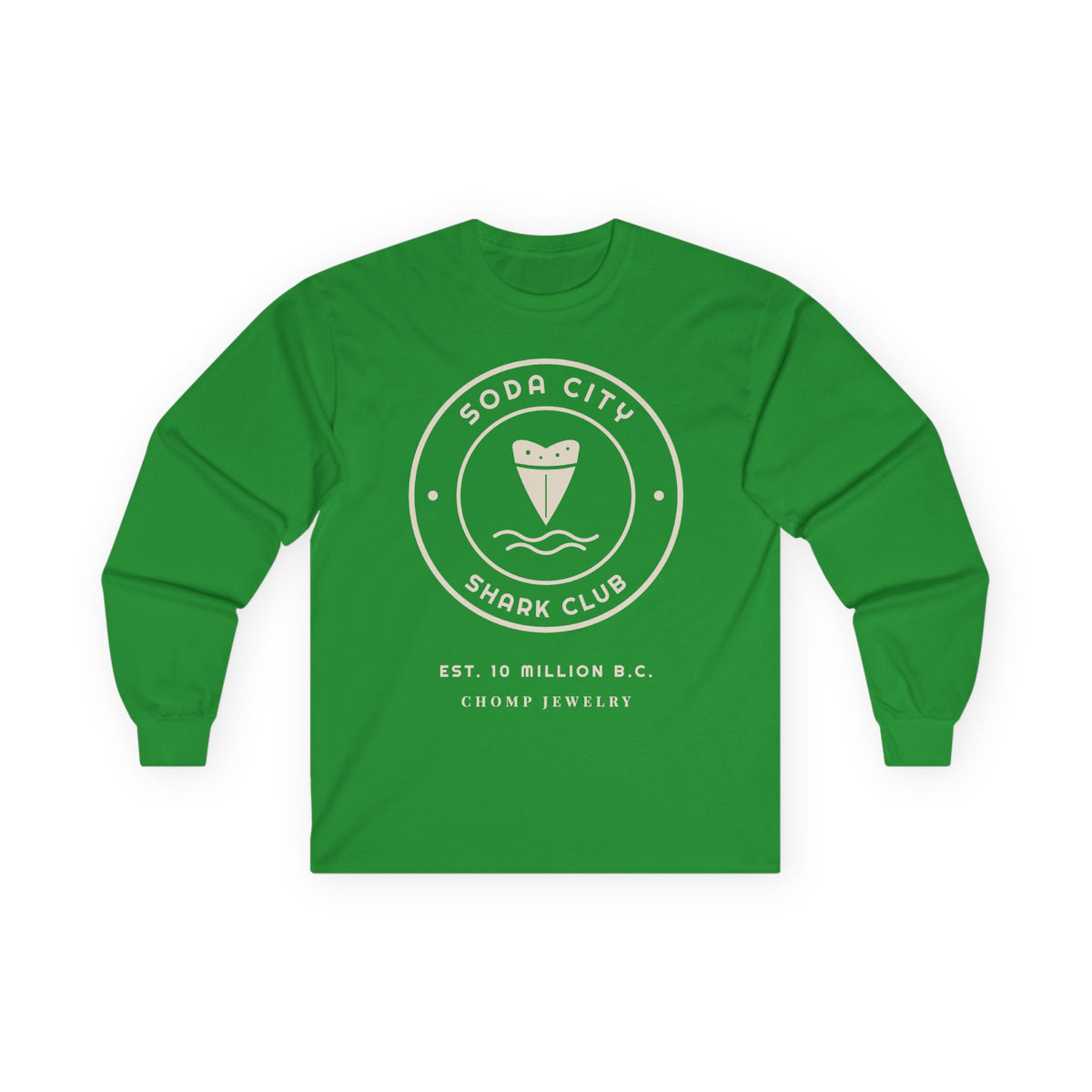Soda City Shark Club Long Sleeve Tee — Retro Beach Badge Graphic