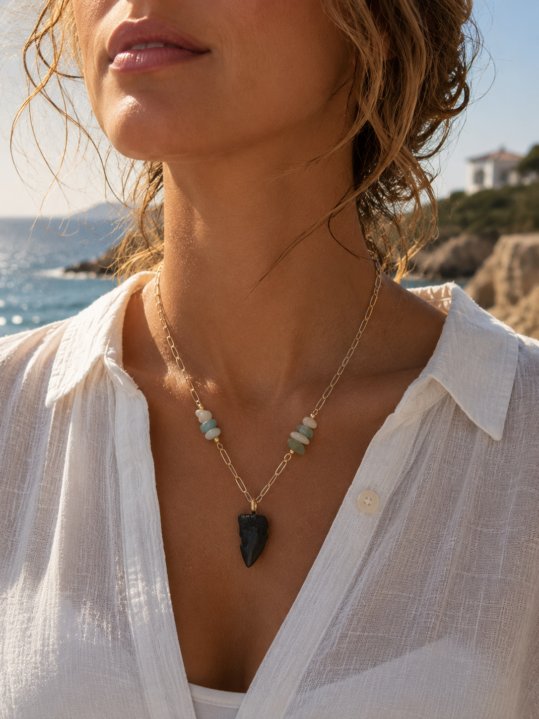 Beautifully Broken  Hastalis Fossil Shark Tooth & Morganite Necklace