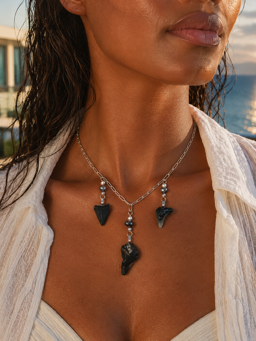 Undertow — Sterling Silver Triple Tooth Necklace, One of a Kind