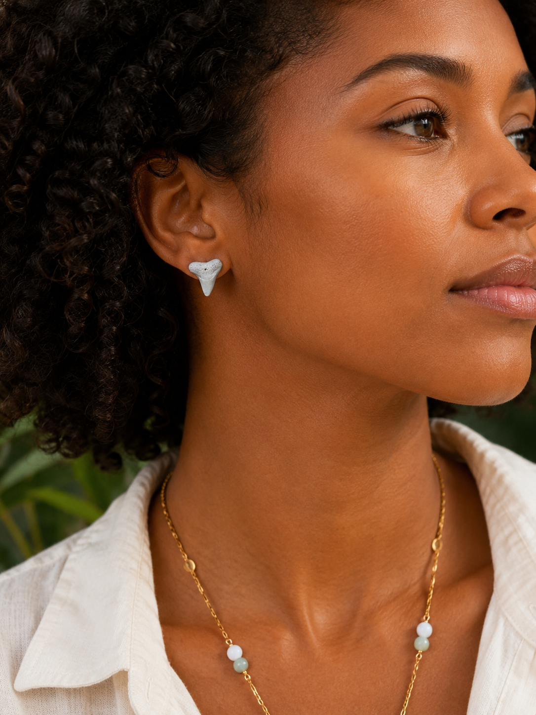 Silvered Pair — Silver Hand-Painted Shark Tooth Earrings