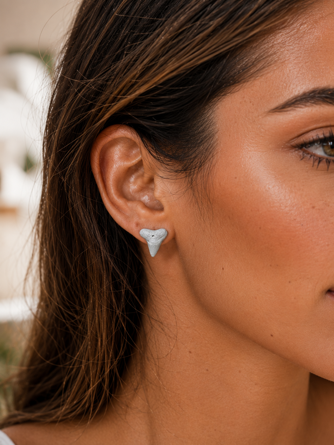 Silvered Pair — Silver Hand-Painted Shark Tooth Earrings