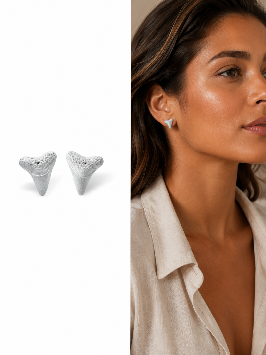 Silvered Pair — Silver Hand-Painted Shark Tooth Earrings