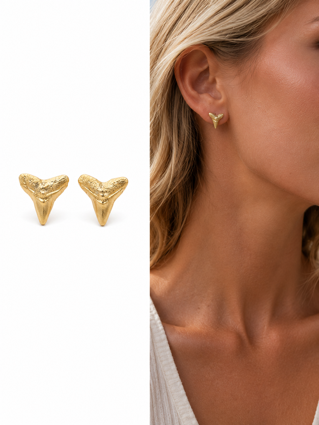 Gilded Pair — Gold Hand-Painted Shark Tooth Earrings