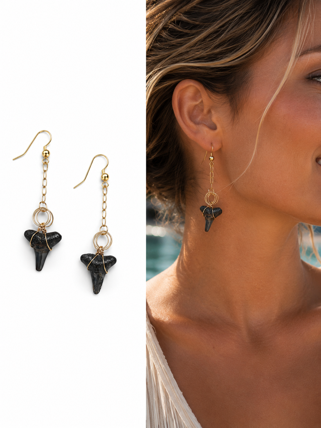 Adrift — Shark Tooth Chain Drop Earrings