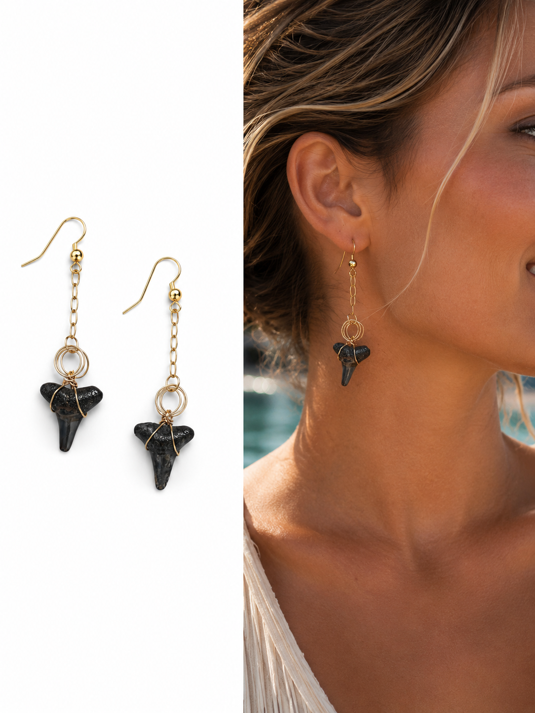 Adrift — Shark Tooth Chain Drop Earrings