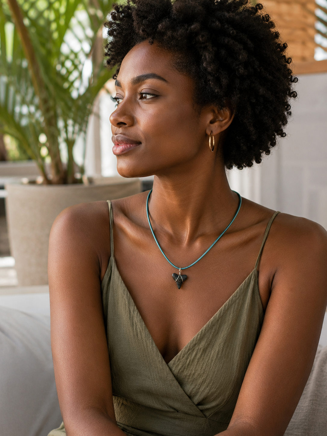 Shark Tooth Necklace on Turquoise Round Leather Cord