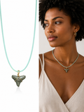 Shark Tooth Necklace on Turquoise Round Leather Cord