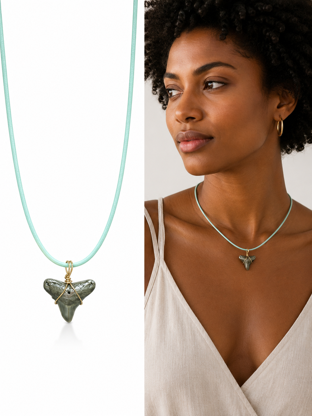 Shark Tooth Necklace on Turquoise Round Leather Cord