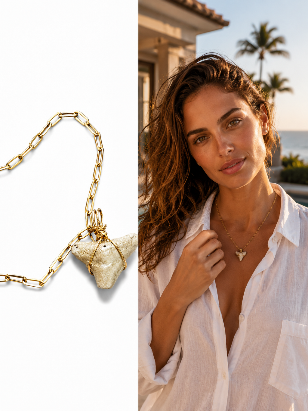 Shark Tooth Necklace | Gold Paperclip Chain | Fossil Tooth Jewelry | Venice Florida | Handmade | 16 or 18 Inch