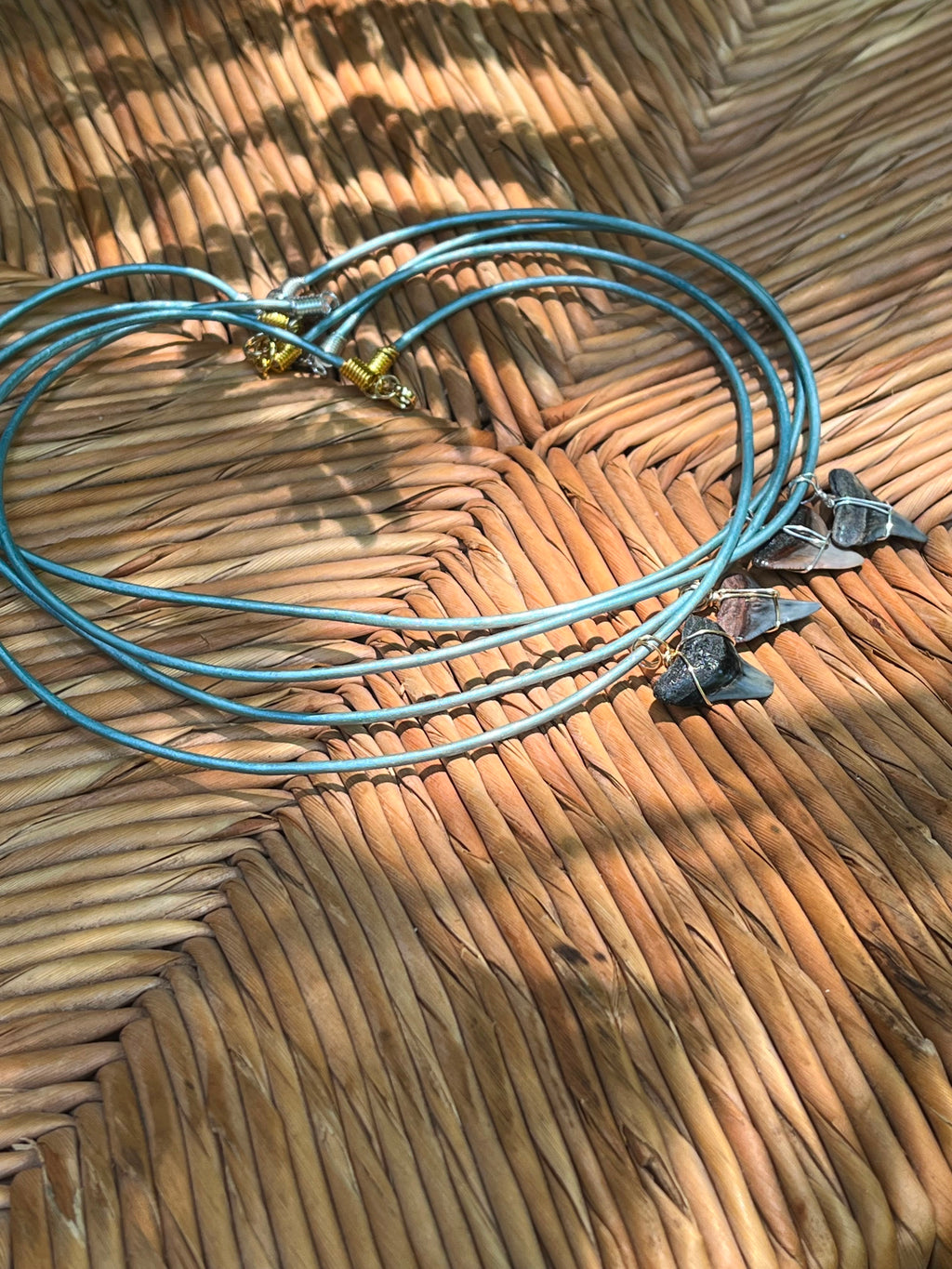 Shark Tooth Necklace | Turquoise Leather Cord | Fossil Tooth Jewelry | Venice Florida | Handmade | 16 or 18 Inch
