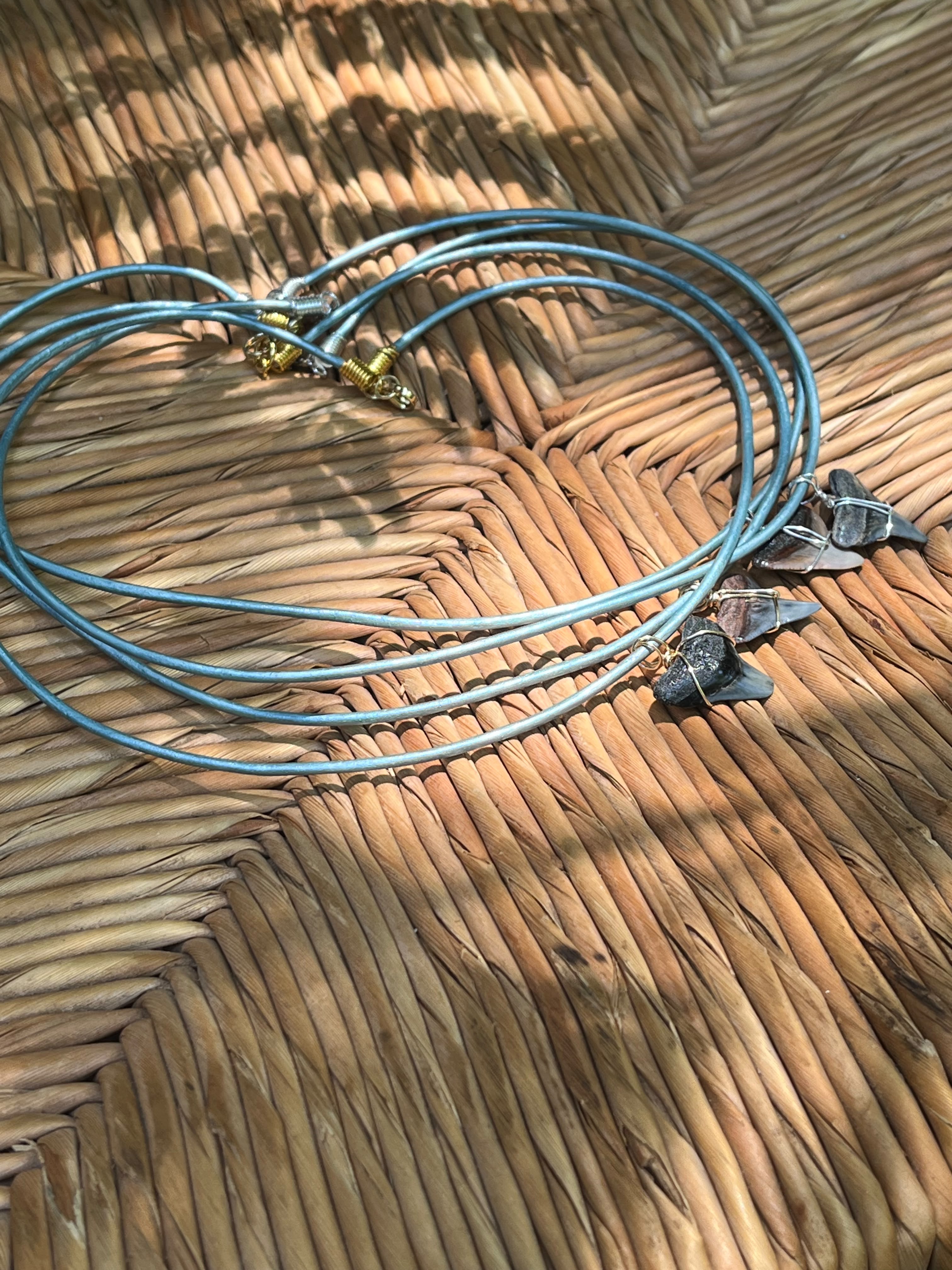 Shark Tooth Necklace | Turquoise Leather Cord | Fossil Tooth Jewelry | Venice Florida | Handmade | 16 or 18 Inch