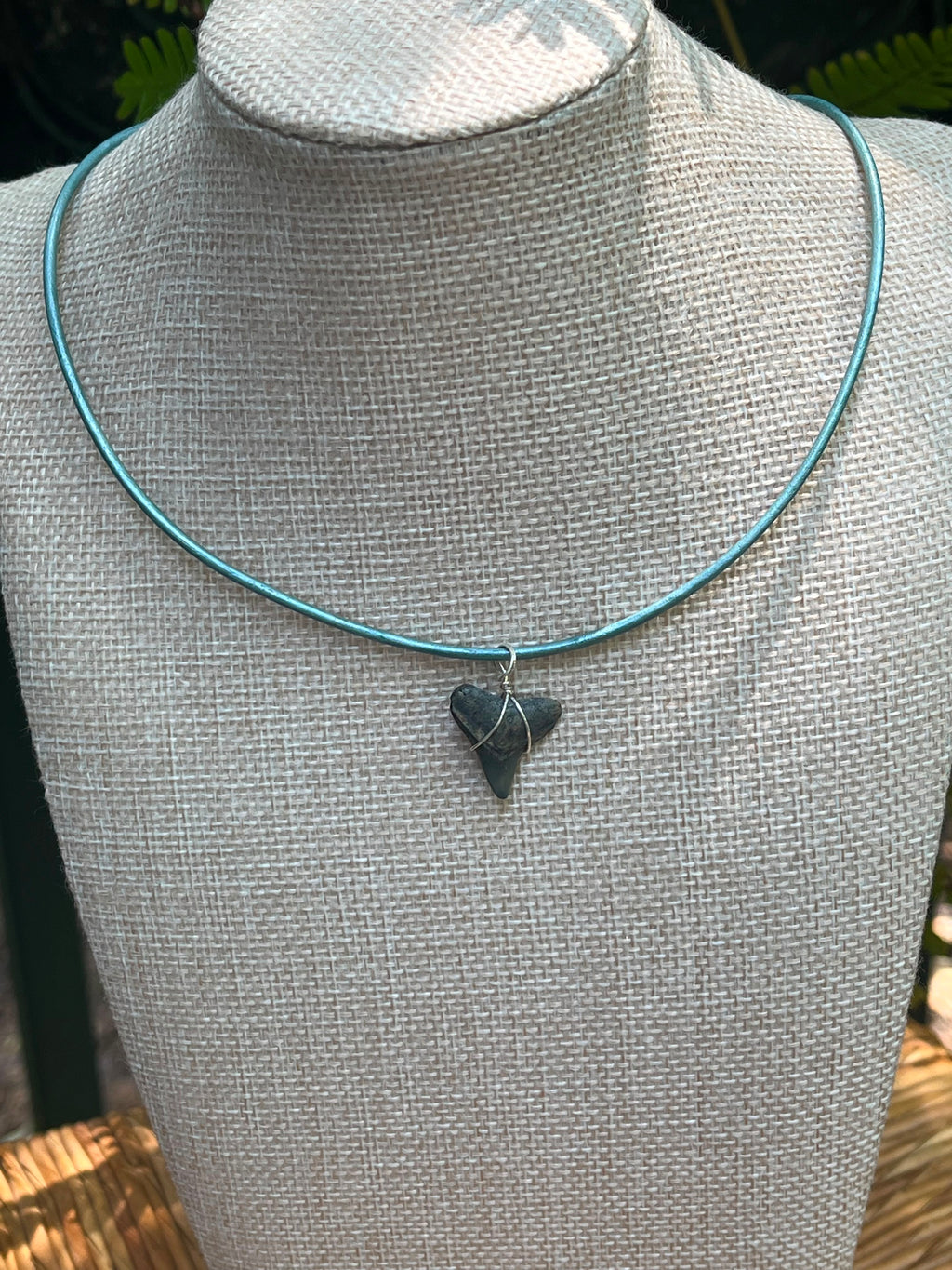 Shark Tooth Necklace | Turquoise Leather Cord | Fossil Tooth Jewelry | Venice Florida | Handmade | 16 or 18 Inch