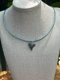 Shark Tooth Necklace | Turquoise Leather Cord | Fossil Tooth Jewelry | Venice Florida | Handmade | 16 or 18 Inch