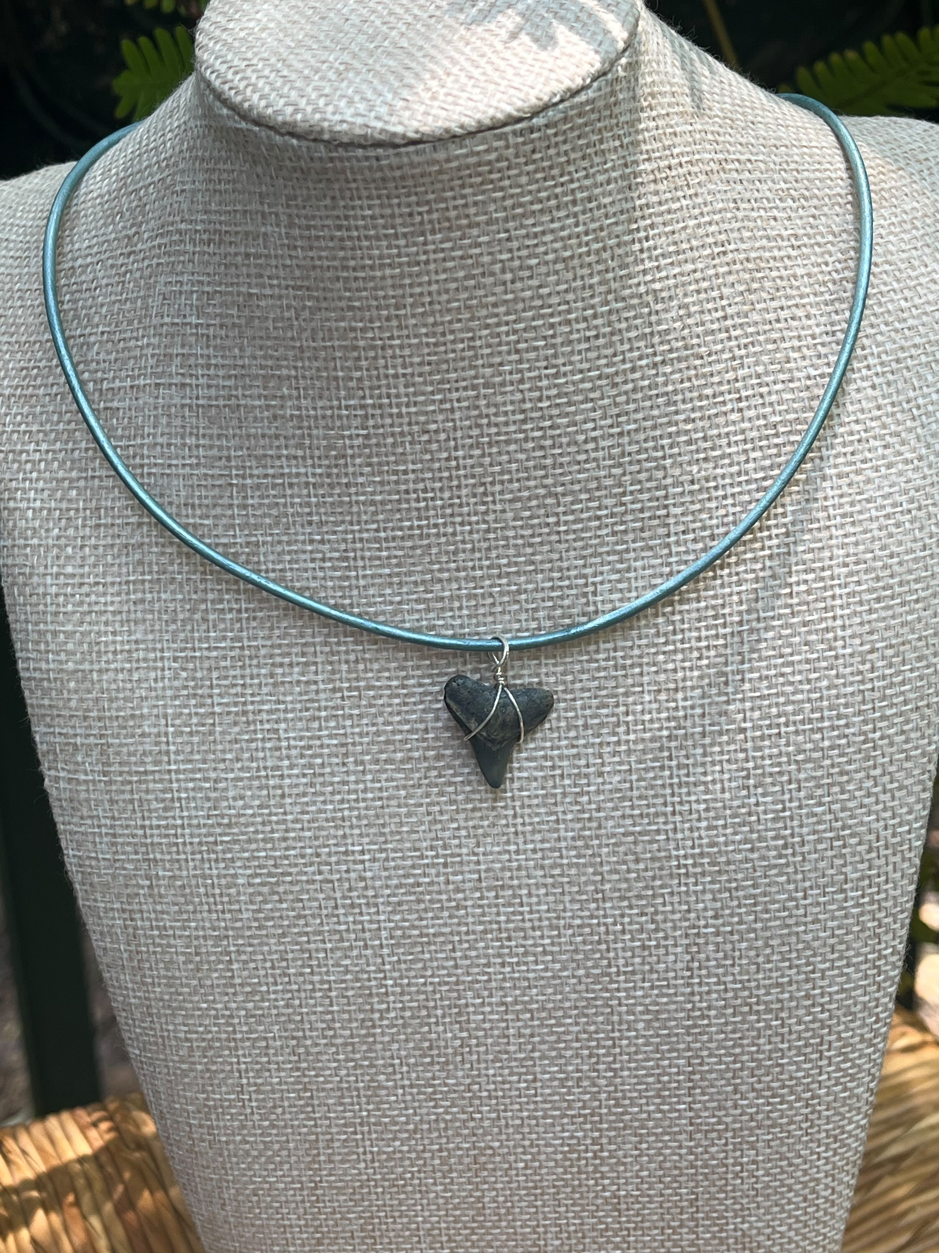 Shark Tooth Necklace | Turquoise Leather Cord | Fossil Tooth Jewelry | Venice Florida | Handmade | 16 or 18 Inch