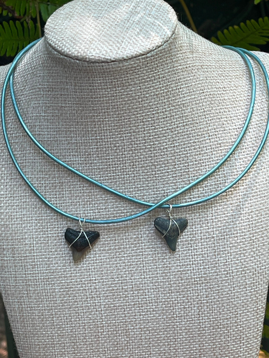 Shark Tooth Necklace | Turquoise Leather Cord | Fossil Tooth Jewelry | Venice Florida | Handmade | 16 or 18 Inch