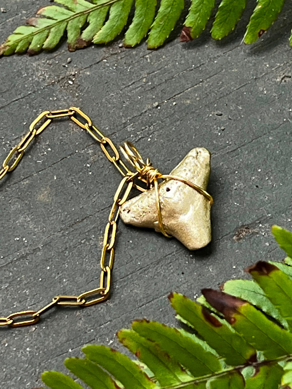 Shark Tooth Necklace | Gold Paperclip Chain | Fossil Tooth Jewelry | Venice Florida | Handmade | 16 or 18 Inch