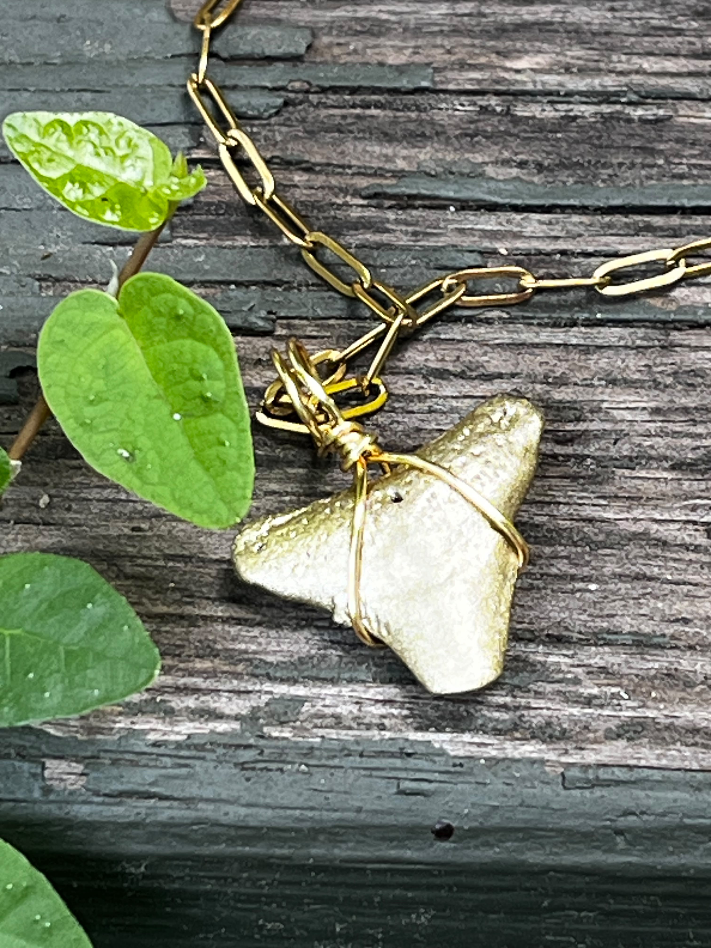 Shark Tooth Necklace | Gold Paperclip Chain | Fossil Tooth Jewelry | Venice Florida | Handmade | 16 or 18 Inch