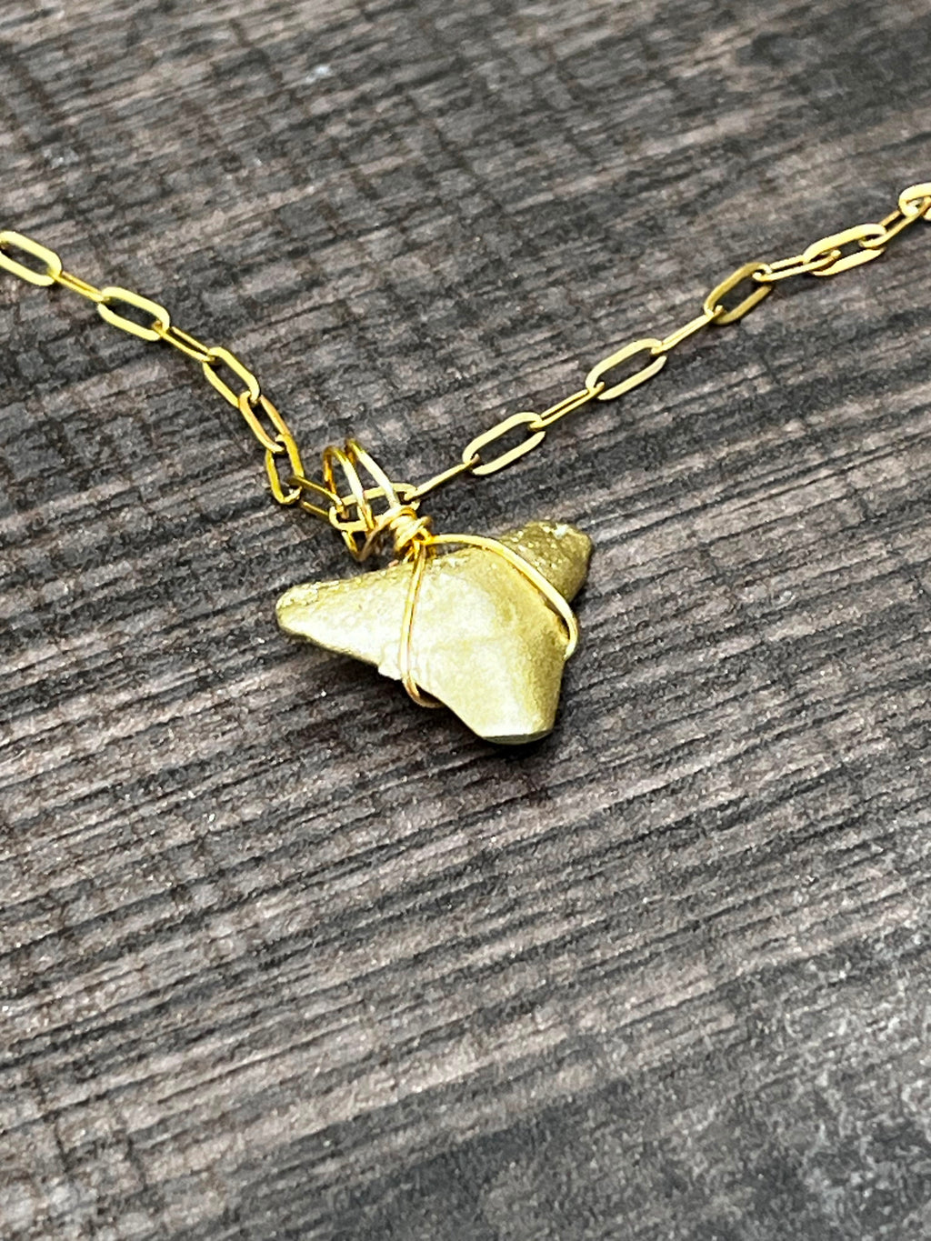 Shark Tooth Necklace | Gold Paperclip Chain | Fossil Tooth Jewelry | Venice Florida | Handmade | 16 or 18 Inch