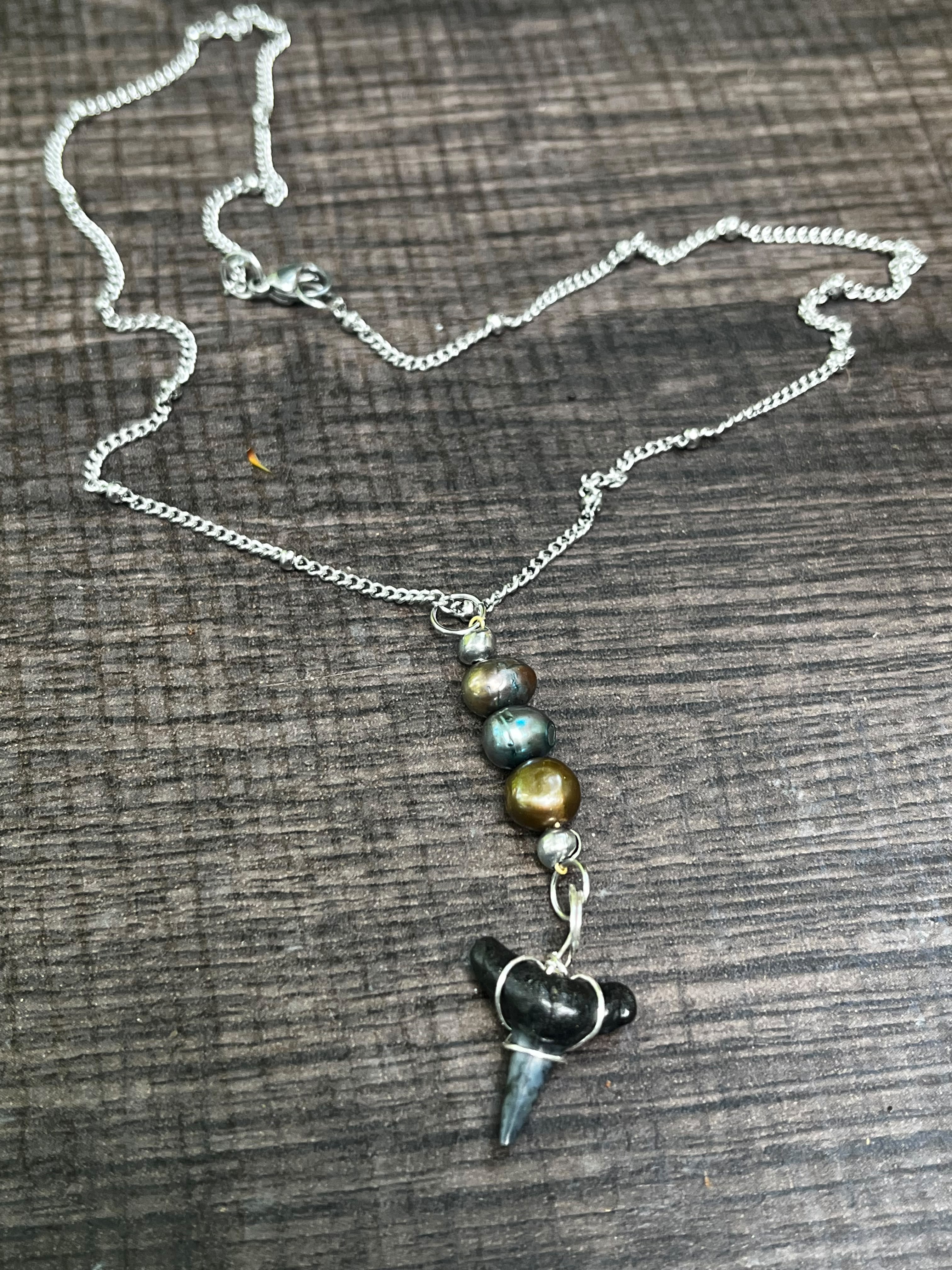 Beautifully Broken  Hastalis Fossil Shark Tooth & Morganite Necklace