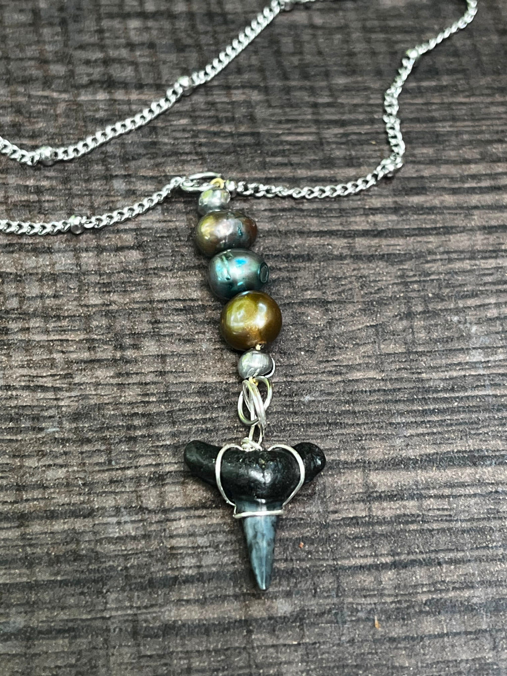 Beautifully Broken  Hastalis Fossil Shark Tooth & Morganite Necklace