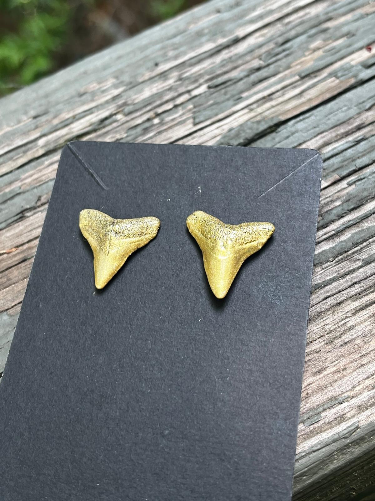 Gilded Pair — Gold Hand-Painted Shark Tooth Earrings