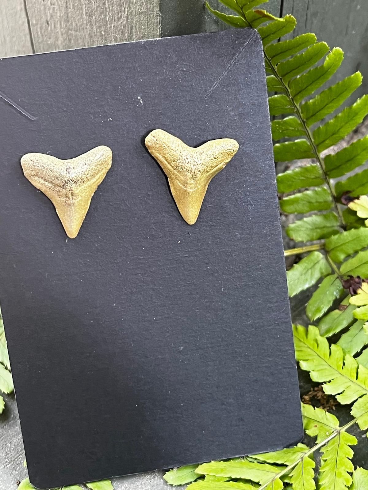 Gilded Pair — Gold Hand-Painted Shark Tooth Earrings