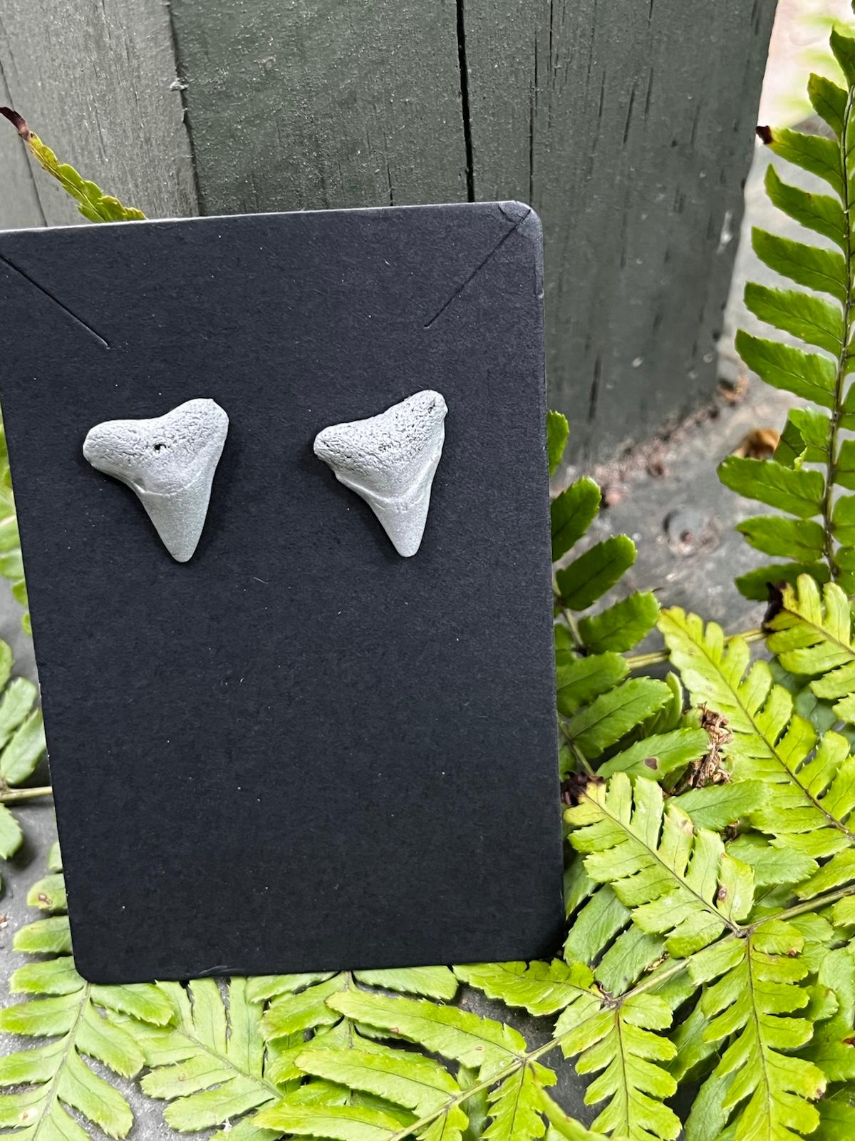 Silvered Pair — Silver Hand-Painted Shark Tooth Earrings