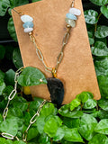 Beautifully Broken Necklace — Hastalis Shark Tooth & Morganite | Fossil Shark Tooth Jewelry | Venice FL Collection
