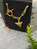 Unlocked Necklace — Gold Hand-Painted Shark Tooth, Paperclip Chain with Statement Front Toggle | Fossil Shark Tooth Jewelry | Venice FL Collection