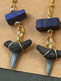 True Blue — Lapis Lazuli & Fossilized Shark Tooth Earrings
