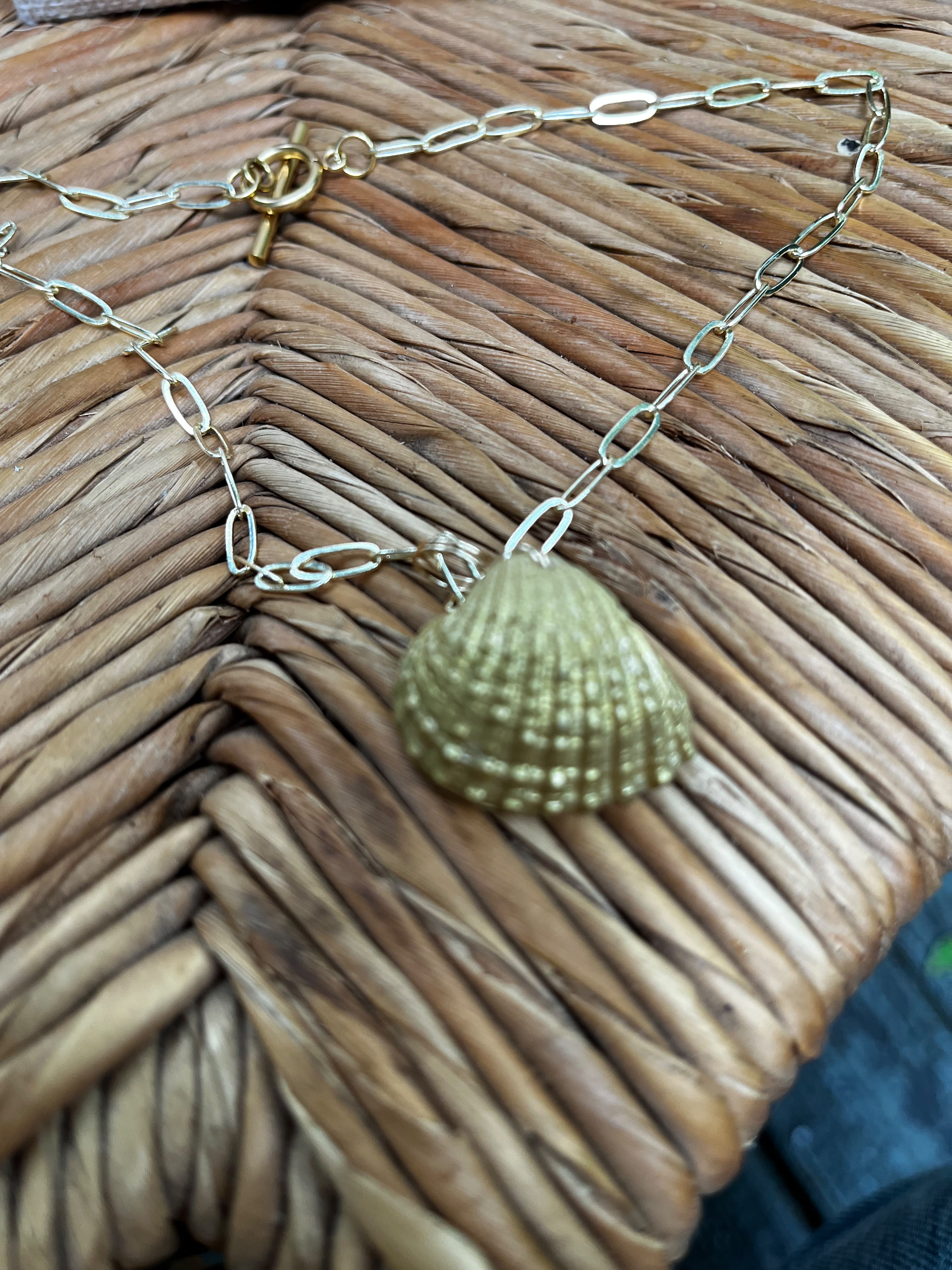 Golden Shore — Hand Painted Gold Seashell Necklace