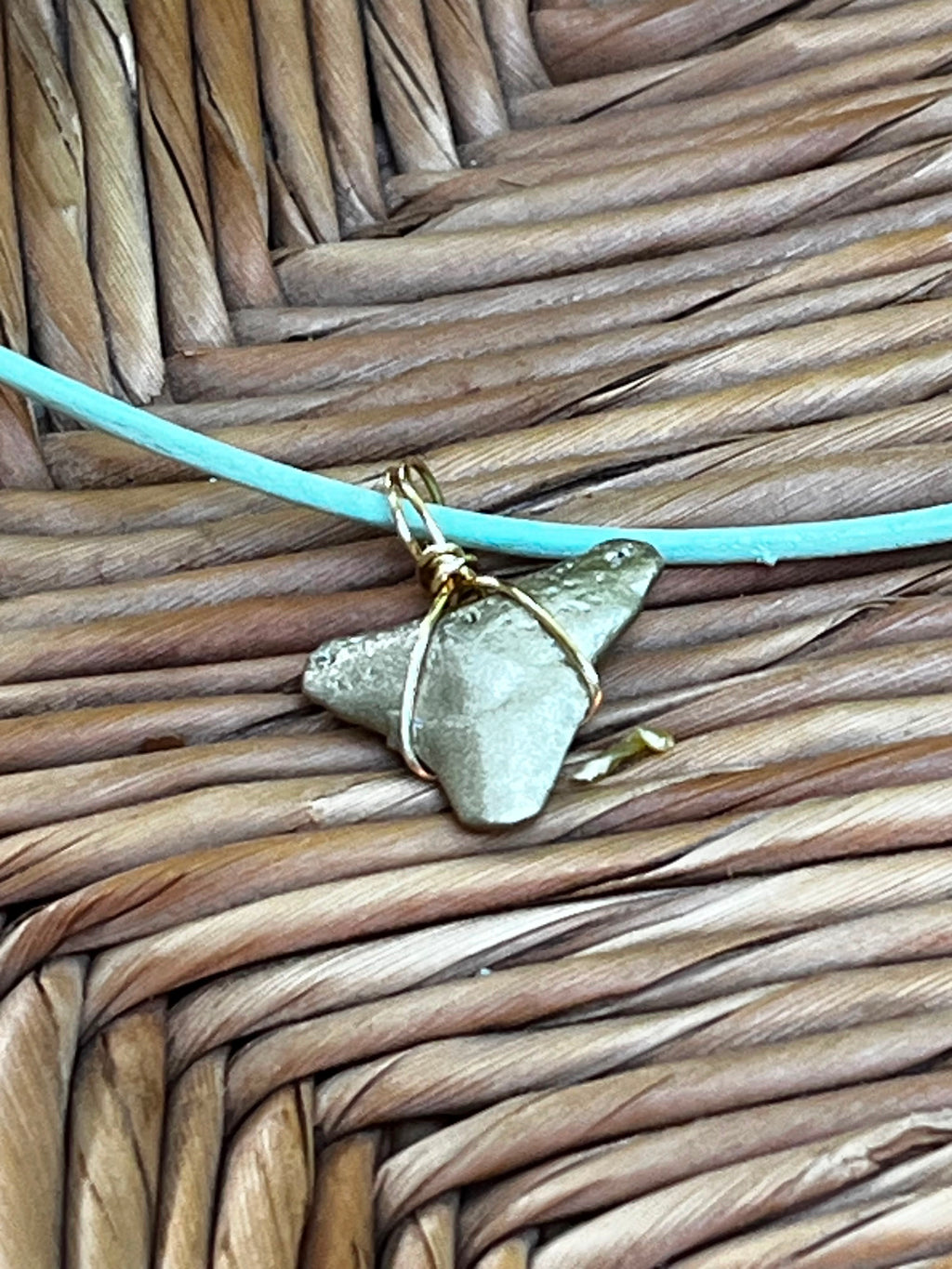 Shark Tooth Necklace | Turquoise Leather Cord | Fossil Tooth Jewelry | Venice Florida | Handmade | 16 or 18 Inch