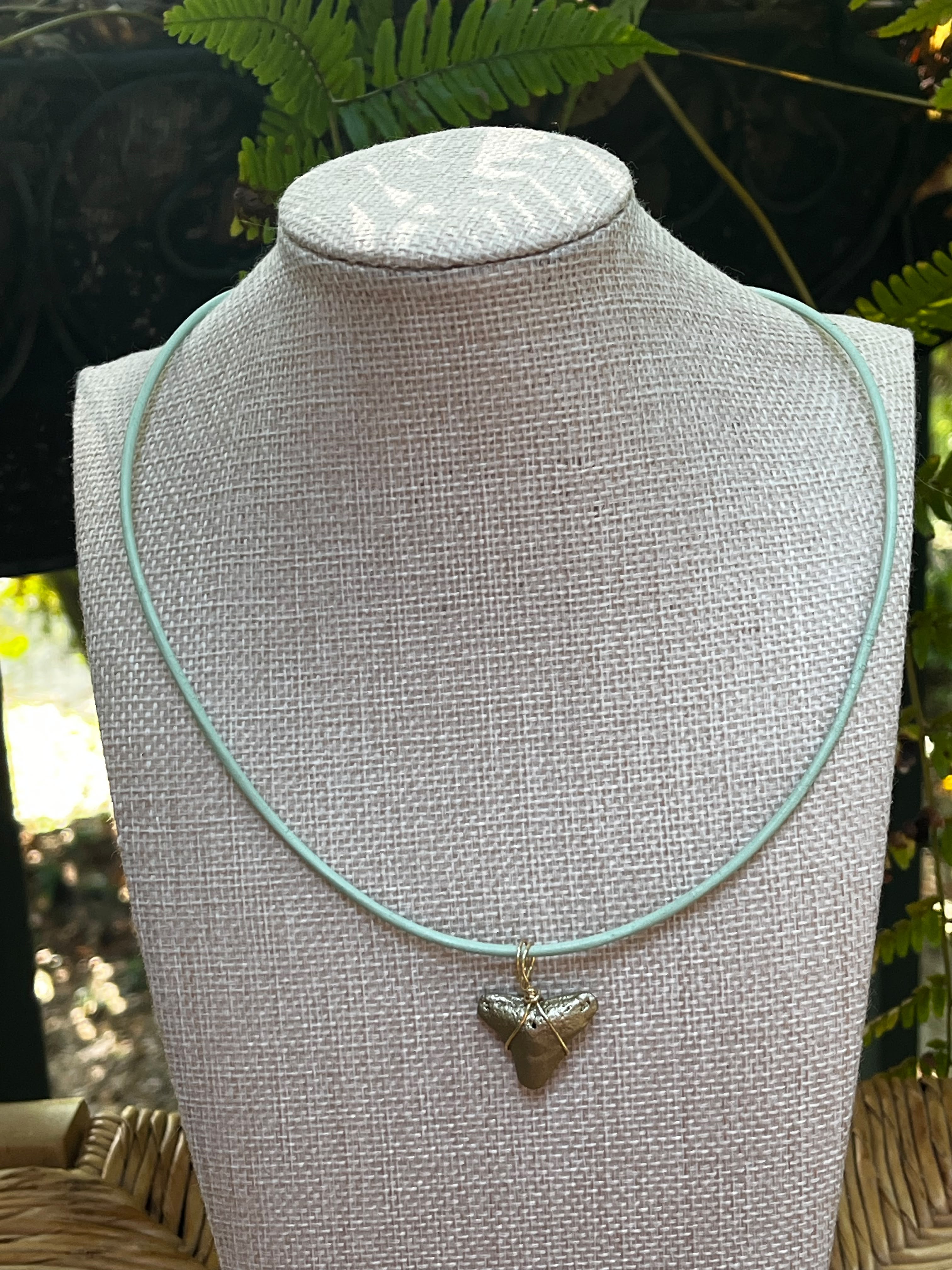 Shark Tooth Necklace on Turquoise Round Leather Cord