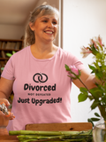 Divorced Not Defeated Just Upgraded Tee – Divorce Party Shirt, Wheel of Dare QR Game, Girls’ Night, Empowerment Gift